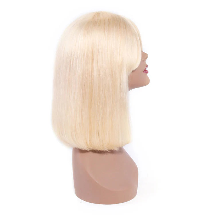 Blonde Bob Wig with Bangs | 100% Human Hair | Glueless Machine Made