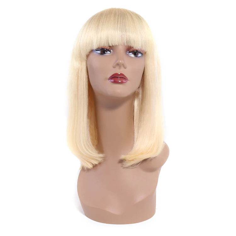 Blonde Bob Wig with Bangs | 100% Human Hair | Glueless Machine Made