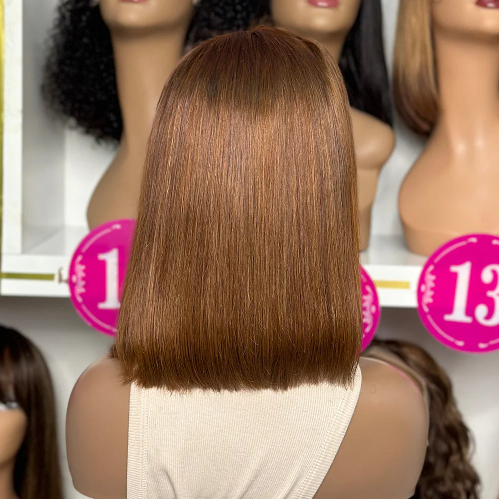 Silky Straight Human Hair Bob Wig | 13x4 Lace Front | Warm Brown and Blonde Blend