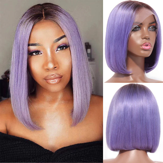 Straight Light Purple Bob Wig | 13x4 Lace Front | T1B Ombre Virgin Human Hair