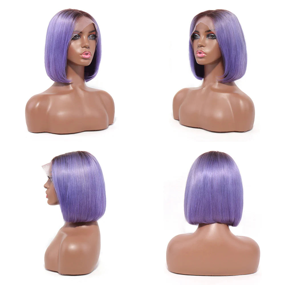 Straight Light Purple Bob Wig | 13x4 Lace Front | T1B Ombre Virgin Human Hair