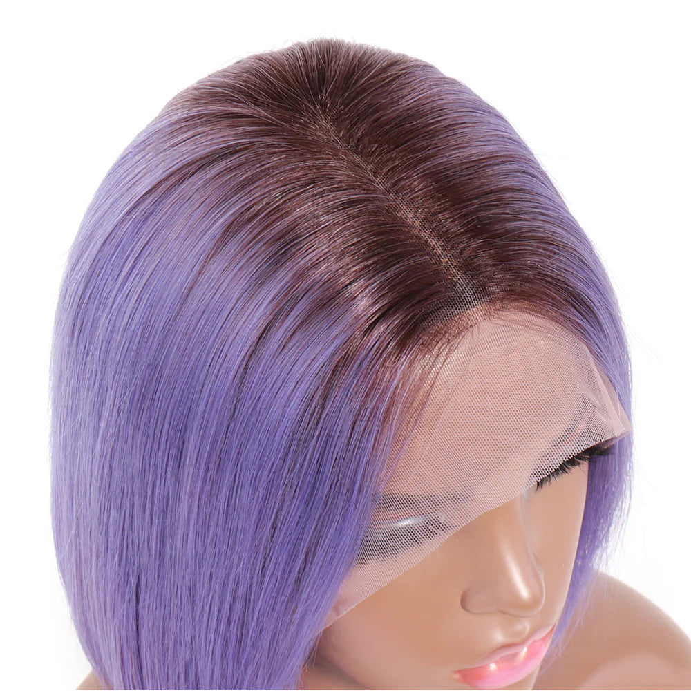 Straight Light Purple Bob Wig | 13x4 Lace Front | T1B Ombre Virgin Human Hair