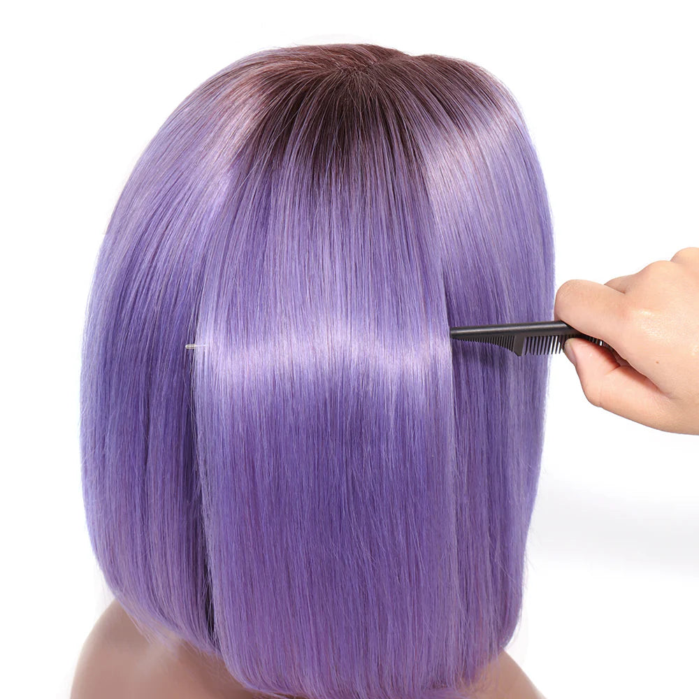 Straight Light Purple Bob Wig | 13x4 Lace Front | T1B Ombre Virgin Human Hair