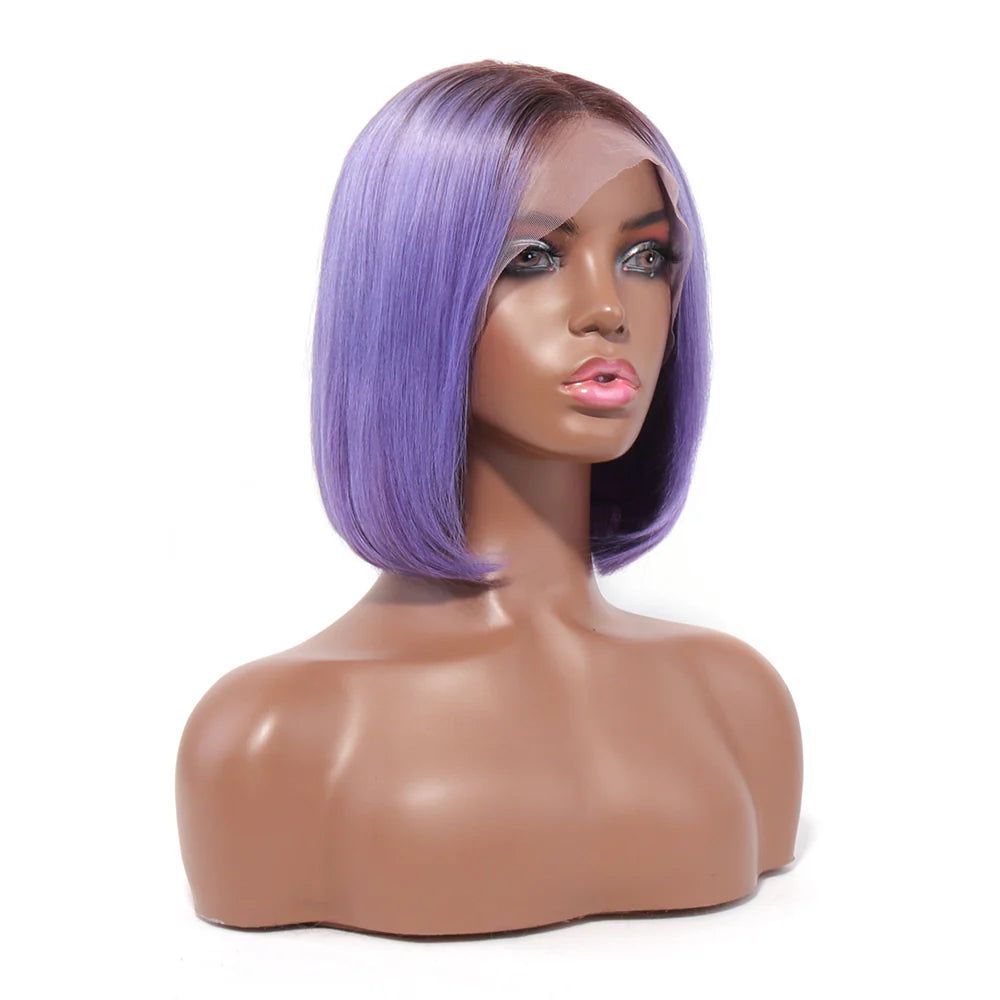 Straight Light Purple Bob Wig | 13x4 Lace Front | T1B Ombre Virgin Human Hair