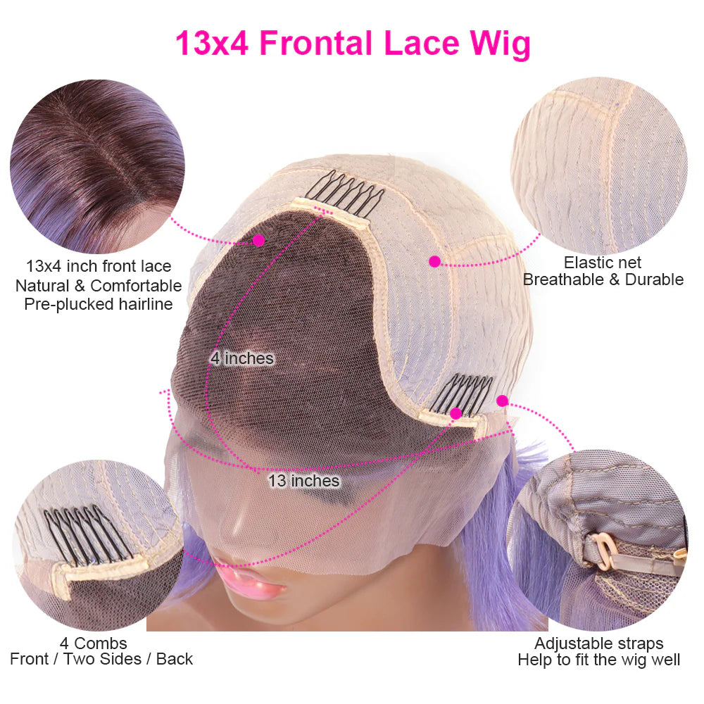 Straight Light Purple Bob Wig | 13x4 Lace Front | T1B Ombre Virgin Human Hair