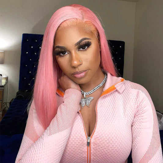 Blush Pink 13x4 Transparent Lace Frontal Wig – Soft & Stylish Human Hair Wig