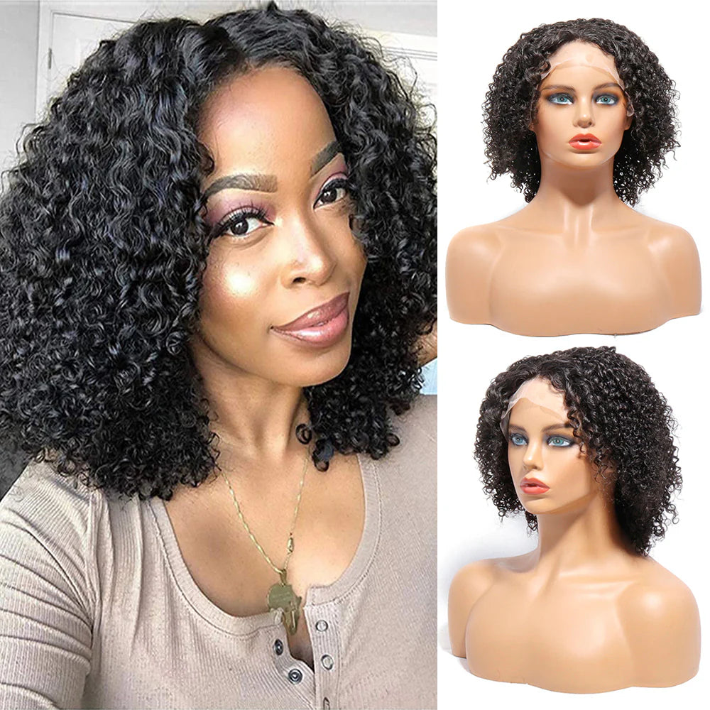 Kinky Curly Lace Front Bob Wig | 13x1 | 150% Density Natural Black Human Hair