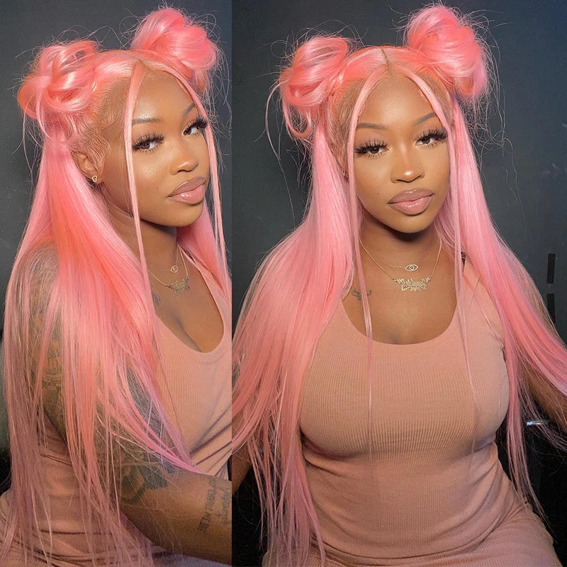 Blush Pink 13x4 Transparent Lace Frontal Wig – Soft & Stylish Human Hair Wig