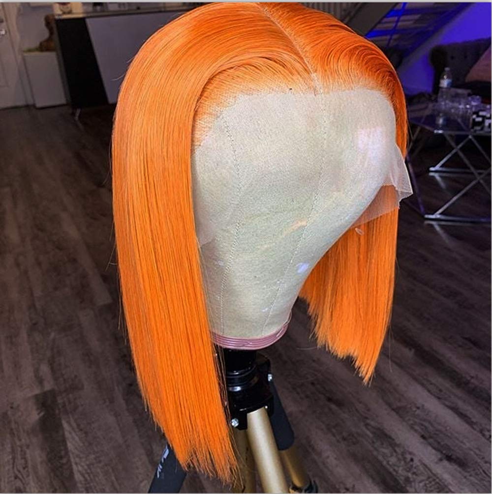 Orange Short Bob Lace Wig | Bleached Knots | Pre-Plucked | High-Density Brazilian Straight Hair