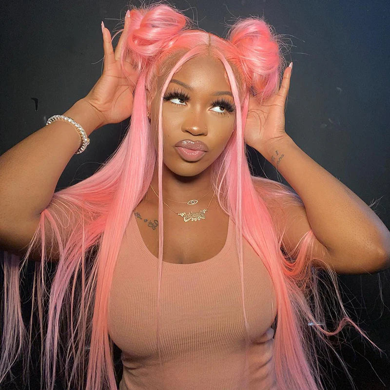 Blush Pink 13x4 Transparent Lace Frontal Wig – Soft & Stylish Human Hair Wig