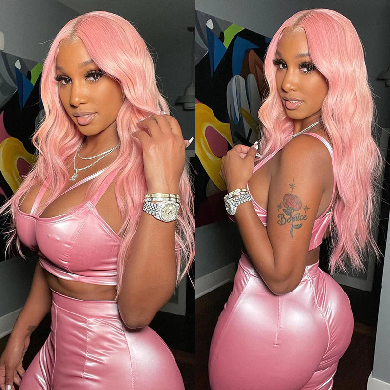 Blush Pink 13x4 Transparent Lace Frontal Wig – Soft & Stylish Human Hair Wig