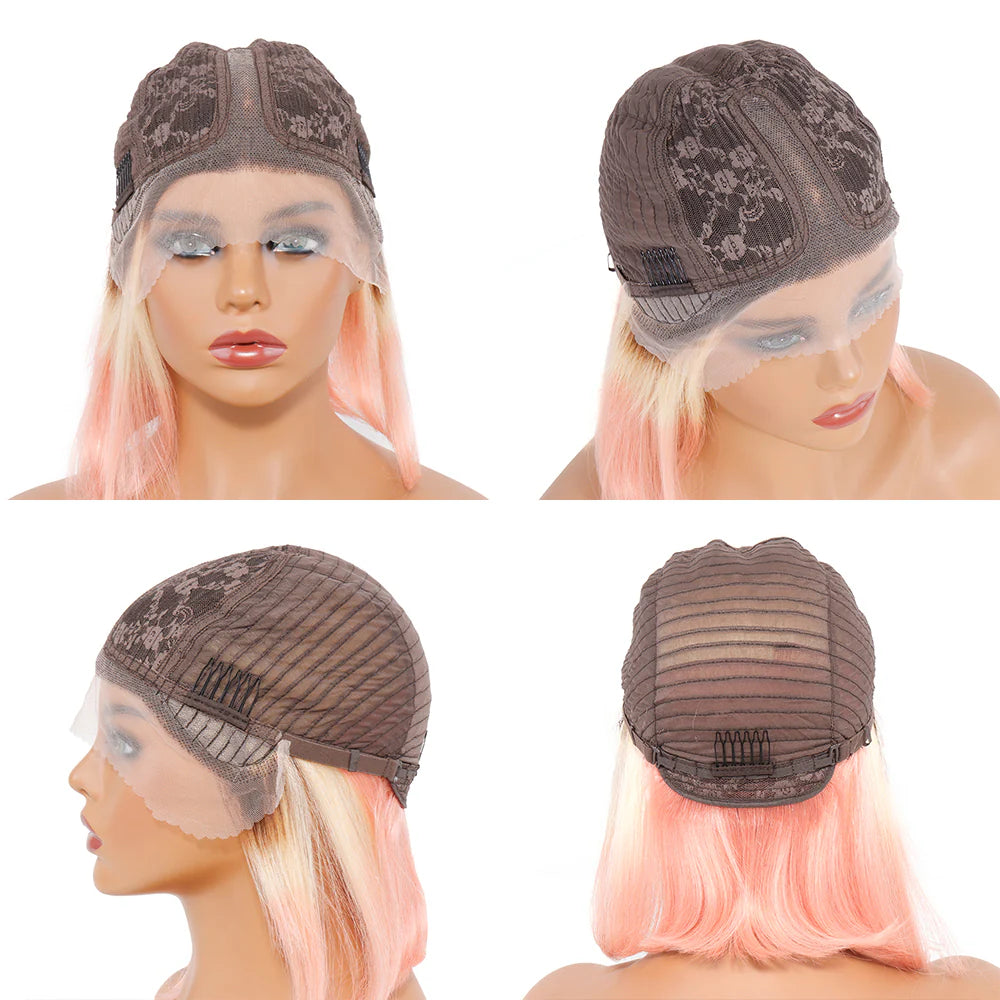 Luxe Silhouette T-Part Lace Front Bob Wig | 150% Density Straight Virgin Hair | Opulent Black, Blonde & Pink Fusion