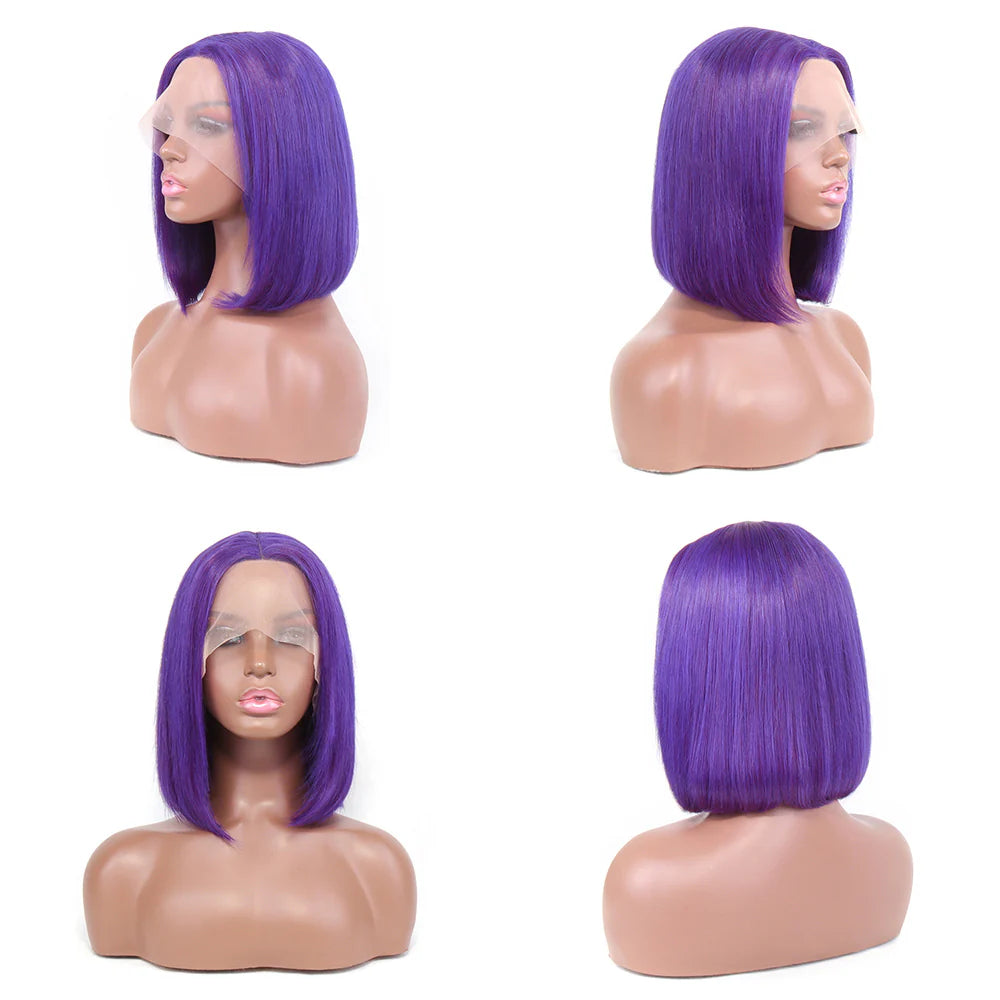 Velvet Luxe Straight Purple Bob Wig | 13x1x4 T-Part Swiss Lace | Pre-Plucked Virgin Human Hair | 150% Density